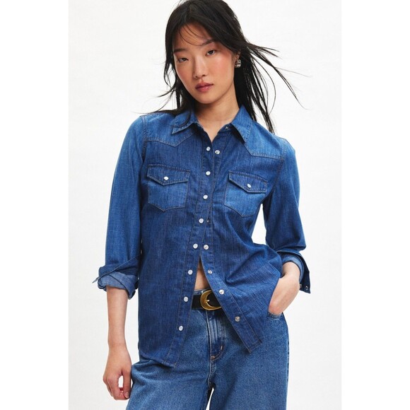 BDG Tops - BDG Urban Outfitters Ariella Denim Western Shirt Cotton Top Long Sleeve S 275855